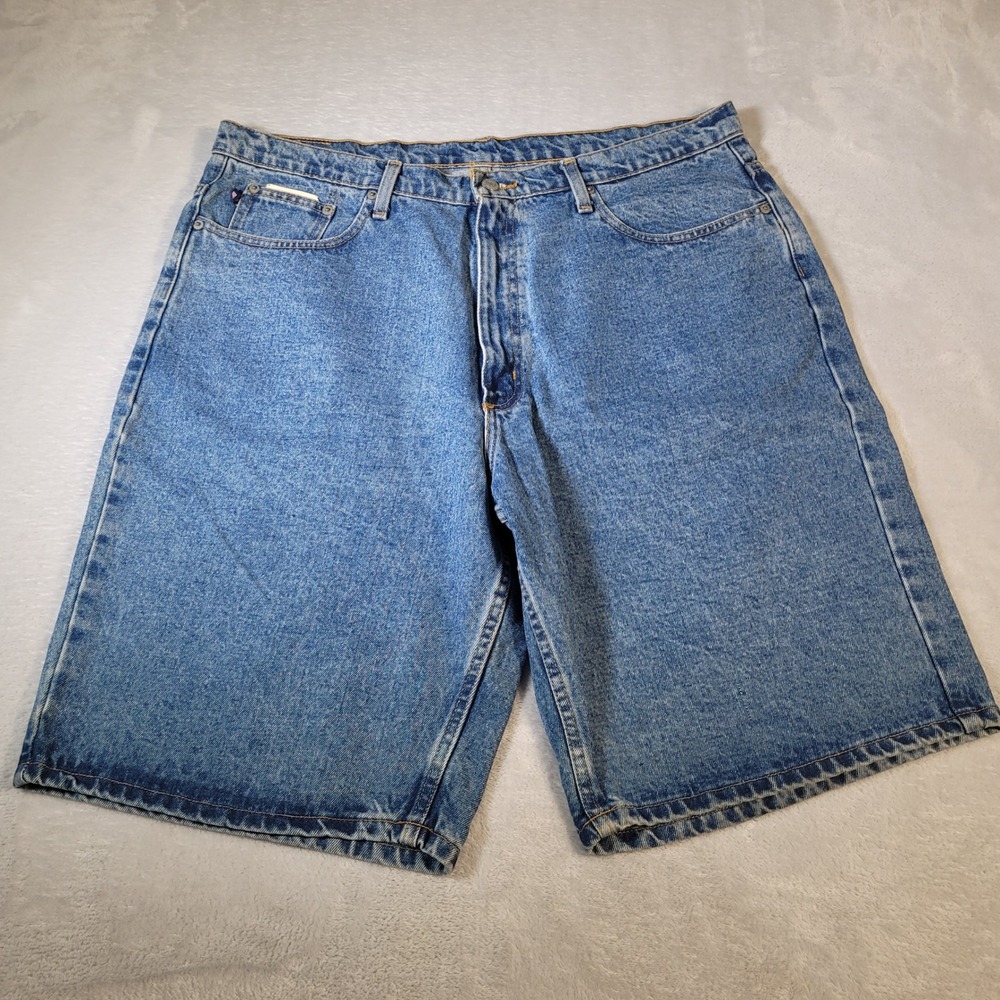 Polo Jeans Co Shorts Mens 38 Blue Banner Short Jorts Baggy Skater USA Flag Patch